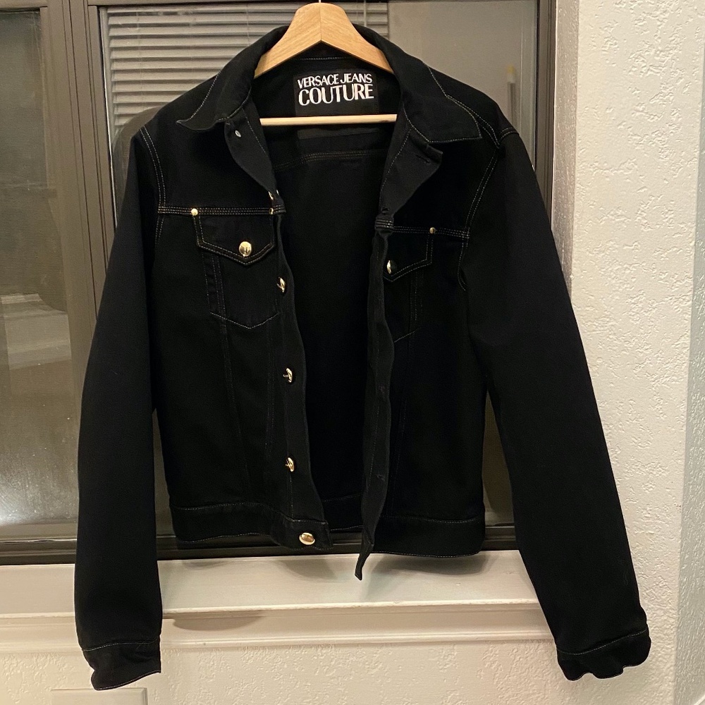Versace Trucker Jacket, Large, Navy with Gold Buttons
